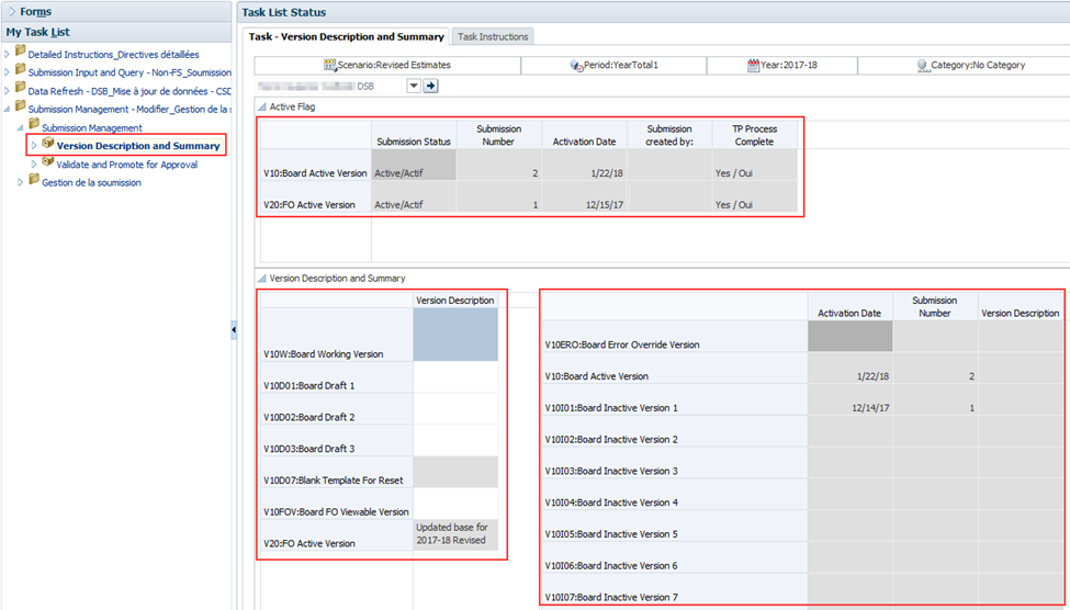 Highlighted version description and summary section in the task list